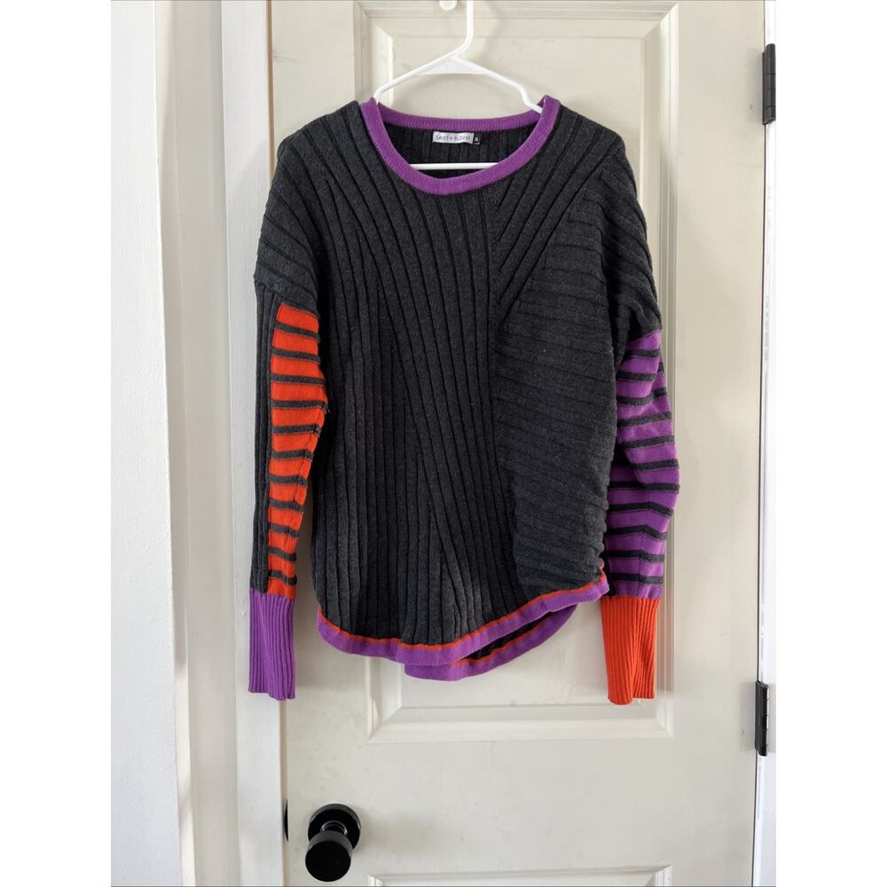 Zacket & Plover Gray Orange Purple Ribbed Colorblock Cotton/Cashmere Sweater XL